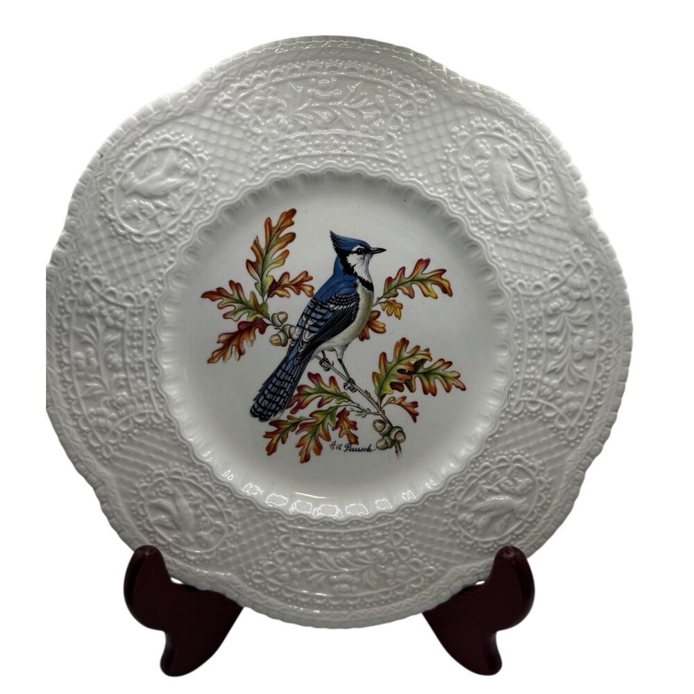 Blue Jay Royal Cauldon Bristol Ironstone Plate By Henry A Pausch 8" Decorative V
